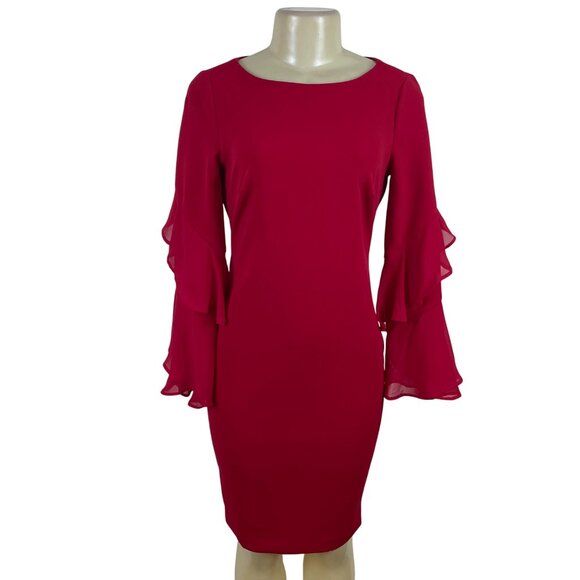 Calvin Klein Women’s Red Bell Sleeve Sheath Dress Stylish Chic Sz 4 - Picture 1 of 9
